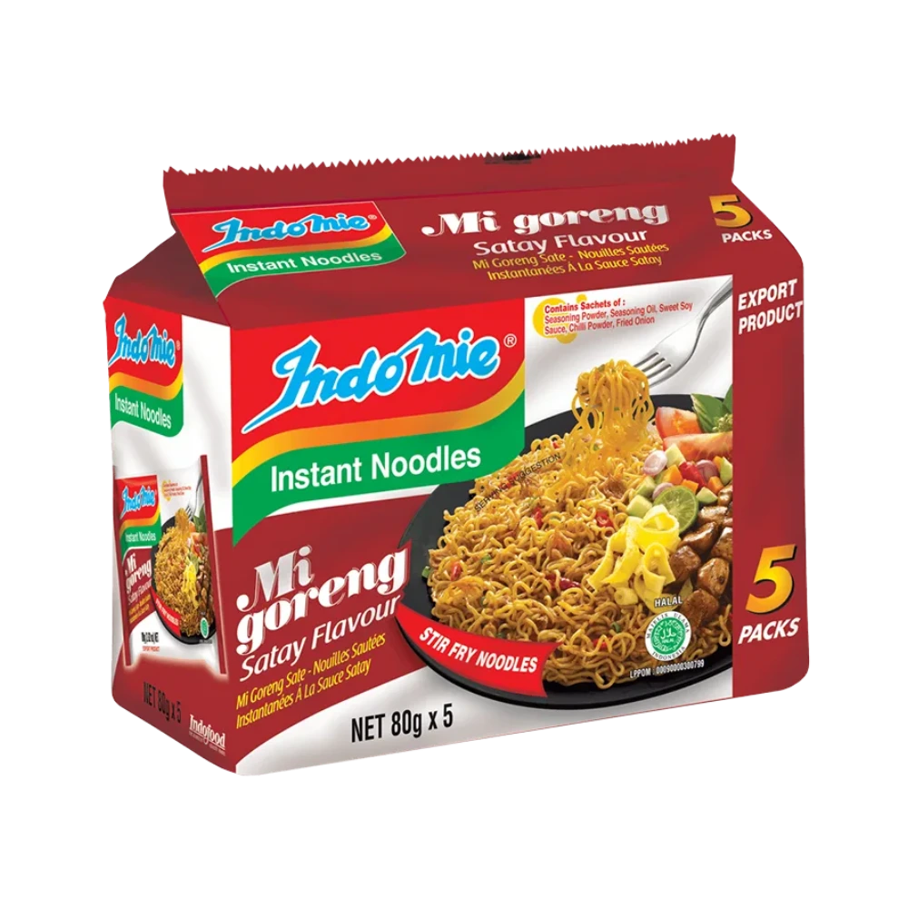 Indomie Fried Mi Goreng Satay Instant Noodles 5x80g 400g - WHOInc