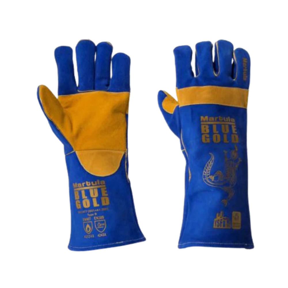 Martula Blue and Gold Leather Welders Gloves - WHOInc